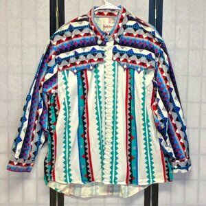 Saddlebrook Western Wear Long Sleeve Diamond Stripe Aztec Design Cowboy Shirt 2X